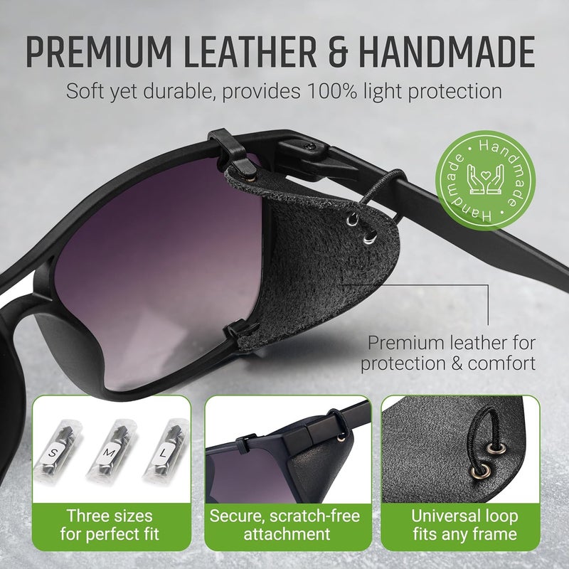Handmade Premium Leather Side Shields for Sunglasses – & Removable, Sun & Wind Protection for Outdoor Eyewear - Image 3